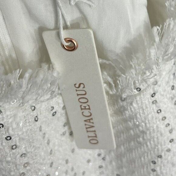 Olivaceous Women’s Sleeveless White Sequin Zipper Lined Dress Small Fringe NWT - Picture 11 of 12